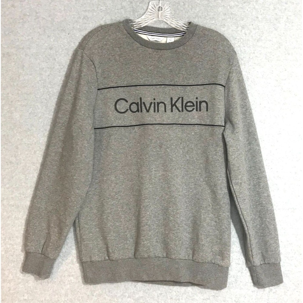 Calvin Klein Sweater Mens Small Spellout Logo Gray Crewneck Sweatshirt Pullover‎